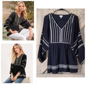 Garnet Hill Embroidered Boho Tunic Large